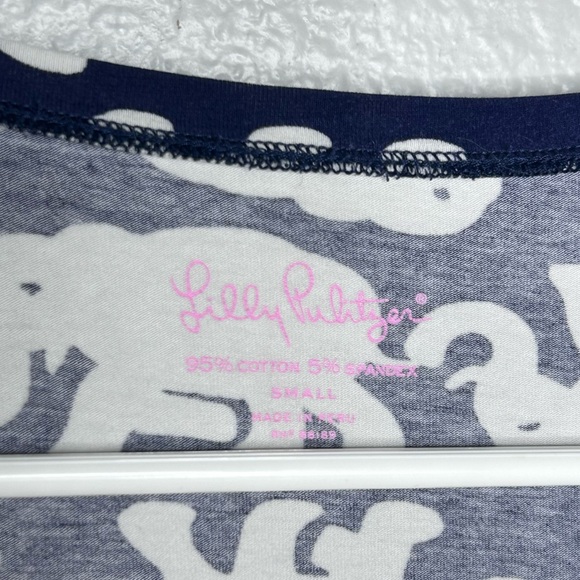 Lilly Pulitzer Bright Navy Tusk In The Sun Elephant Print Michelle V-Neck Tee - Picture 3 of 4